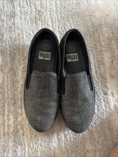Woman s Fitflop Superskate Uberknit Loafers Slide In Metallic Shoe Size 7