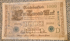 1000 Mark Reichsbanknote Berlin 21. April 1910 Gr&uuml;ner Stempe Serien-Nr. 5349772B
