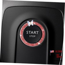Car Butterfly Bling Ring Emblem, Crystal Rhinestone Auto Key Ignition Knob Red