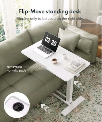 FLEXISPOT H7~PRO~32'' White Adjustable Overbed Tilting Table w Wheels+Pneumatic 