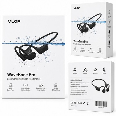 VLOP WaveBone Pro Bone Conduction Headband Bluetooth MP3 32GB Swim-Proof Black