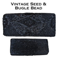 Vintage Beaded Clutch Bag Black Seed Bugle Bead Evening Purse Formal Wedding