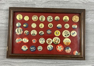 Vintage Political Campaign Button Collection Shadow Box Framed Display