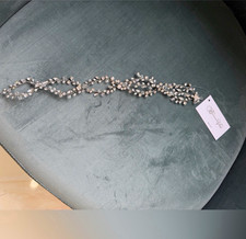 Crystal Rhinestone Bridal Headband, Silver Tone Metal Leaf Design, Clear