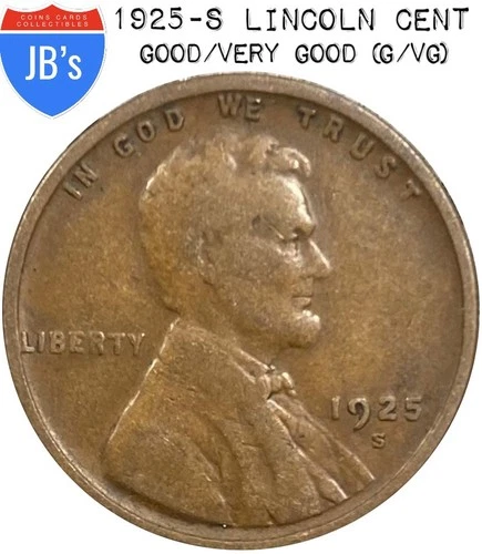 1925 S Lincoln Wheat Cent Penny 1c - Good/Very Good (G/VG)