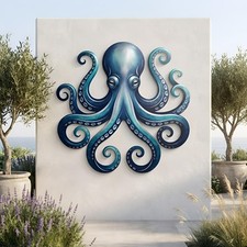 Blue Octopus Metal Wall Decor, Coastal Ocean Art, Sea Life Wall Hanging