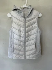 Blanc Noir White Gray Quilted Zip Hooded Puffer Vest Jacket Women’s Size Large L