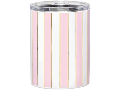 Slant Collections Travel Tumblers Stainless Steel 12-Ounce, Pink White Stripe