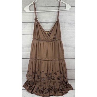 Juicy Couture Brown Eyelet Tiered Ruffle Babydoll Dress Cocoa Medium Boho