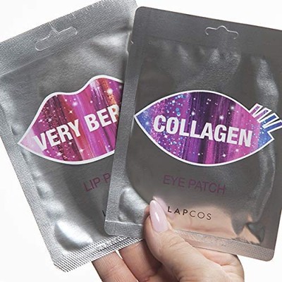 LAPCOS Collagen Eye Patch Under Eye Mask and Very Berry Lip Patch Set