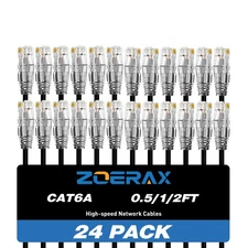 Cat6a Patch Cables 1ft (24 Pack), Slim Cat6 Ethernet Patch Cable 10Gbps 550MH...