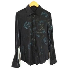 05AW GUCCI Floral Silk Shirt, Black, Gucci Floral Pattern #QYCFS7
