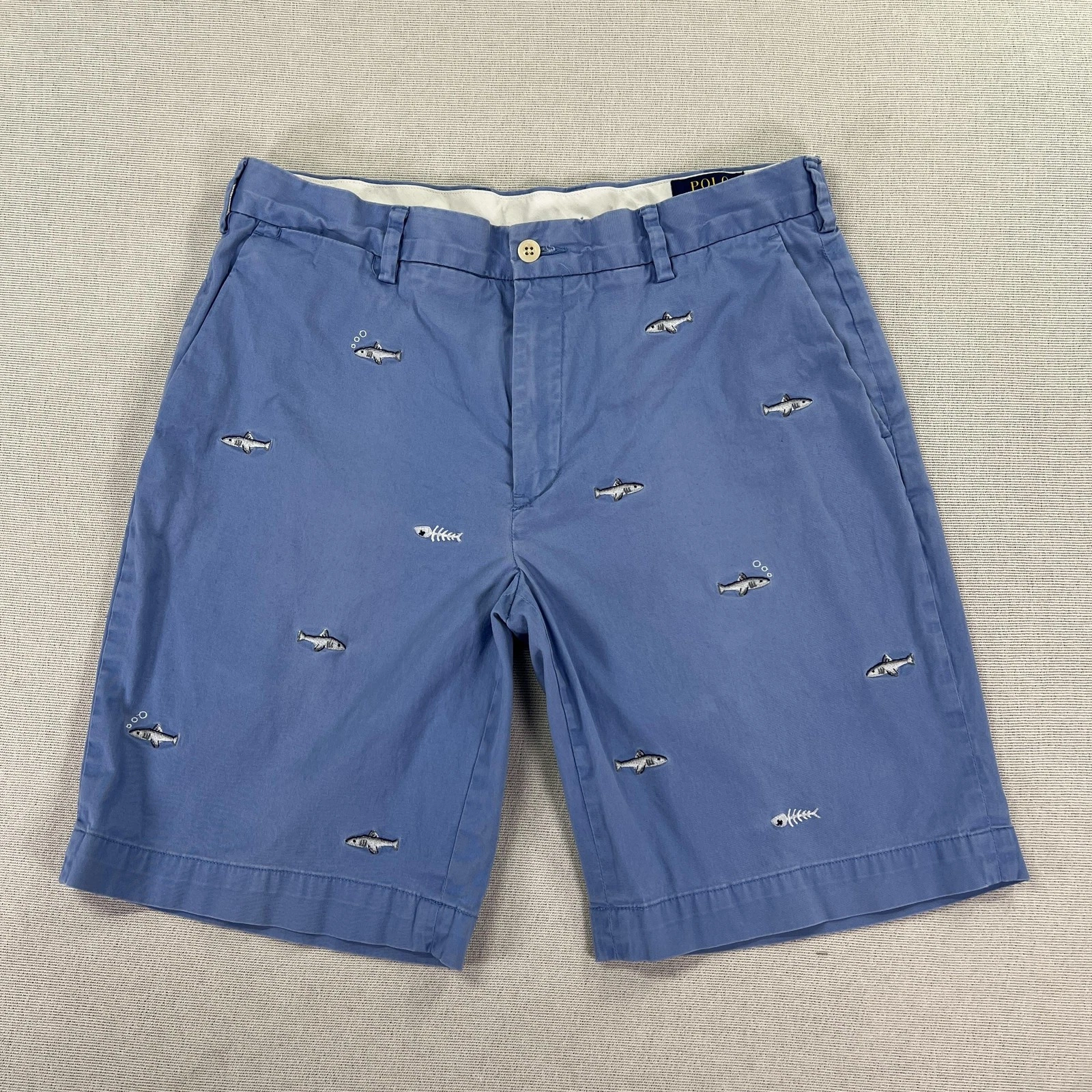 Polo Ralph Lauren Shorts Mens 32 Blue Classic Fish Embroidered Chino 9 Inseam