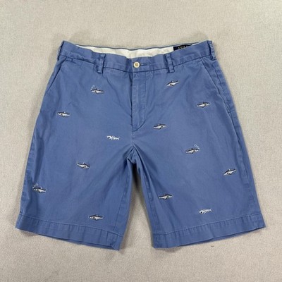 Polo Ralph Lauren Shorts Mens 32 Blue Classic Fish Embroidered Chino 9 Inseam