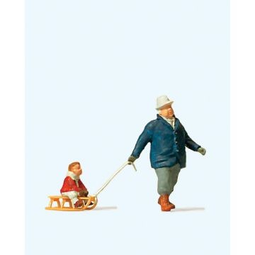 Preiser 28078 Man Towing Sledge with Child Figure HO/OO Gauge