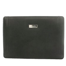 Burberry Clutch Bag Second Logo Plate Leather Black