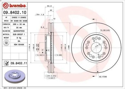 Bremsscheibe BREMBO 09.8402.11 für LEXUS LS (_F1_) 4 1989-1995