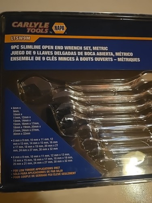 #ad Napa Carlyle LTSW9M CLTSW9M 9 PC. SLIMLINE OPEN END WRENCH SET. METRIC $99.00