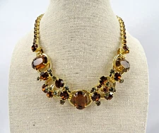 Juliana D&E 15” Statement Necklace Topaz, Brown, and Smokey Gray Rhinestones