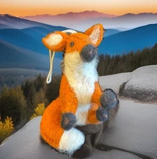 Red Fox Plush Needle Felted Ornament Handmade Fiber Art Holiday Christmas