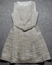 Trina Turk Gold Metallic Sheath Lined Dress 4 W/Belt Pockets Sleeveless Back Zip