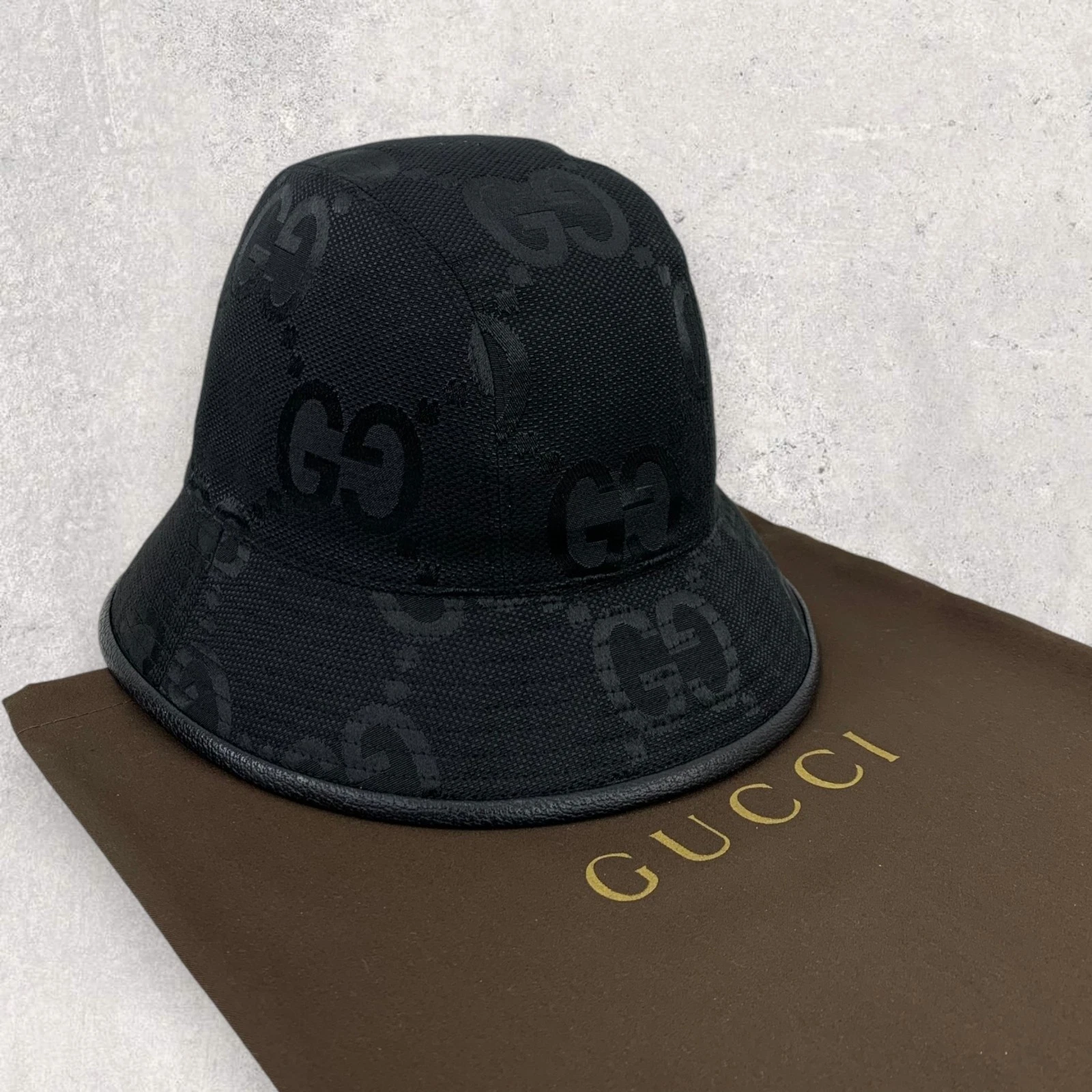 Gucci GG Monogram Jumbo Jacquard Canvas Bucket Hat Black Size L