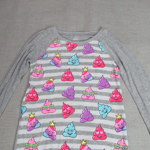 Justice Sweater Girls Size 20 Gray Knit Striped Long Sleeve Poop Emoji Fun - Picture 3 of 9