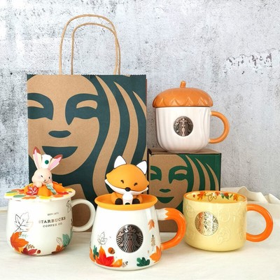 Tasse Starbucks Céramique Automne 2025 - Feuille D'érable & Lapin Mignon Avec Couvercle