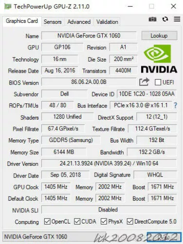 NEW Nvidia GeForce GTX 1060 6GB DDR5 MXM 3.0 Type B DELL Alienware Clevo MSI