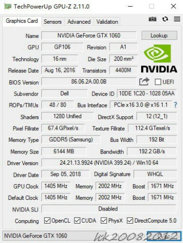 NEW Nvidia GeForce GTX 1060 6GB DDR5 MXM 3.0 Type B DELL Alienware Clevo MSI - Image 2 of 2
