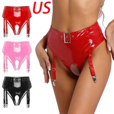 Womens Leather Underwear Metallic Bottom Open Crotch Hot Pant Bodycon Briefs