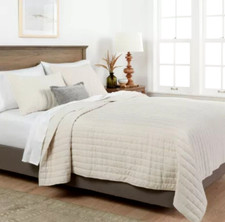 Threshold Channel Stitched Velvet Quilt Full / Queen Ivory / Cream Quilt ONLY 