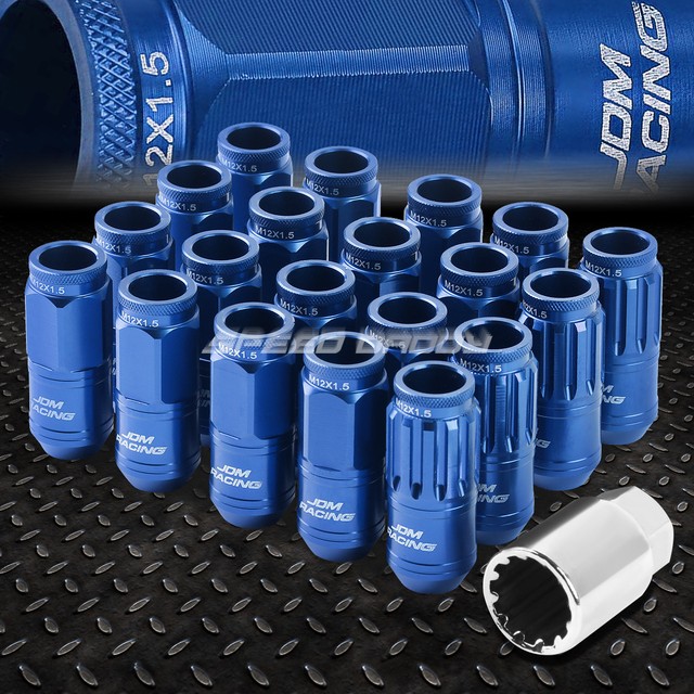 Speed Daddy Blue Open End Spline Lug Nuts, 16 Lugs + 4 Locks + Key, M12x1.5 50mm 21mm OD