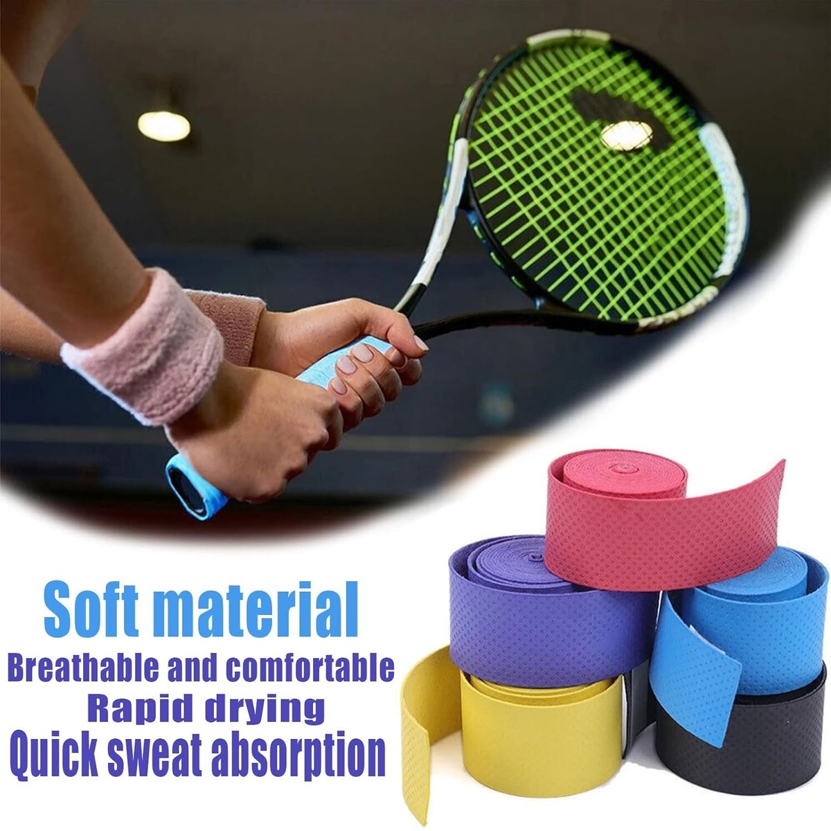 60PC Tennis Racket Grip Tape - Anti-Slip Overgrip For Badminton & Pickleball Too