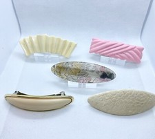 5 Vintage 1980  s Hair Barrette New Wave White Pink Floral Spring Clip 3  - 4  