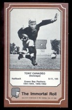 1975 Fleer TONY CANADEO Immortal Roll Green Bay Packers Hall of Fame Card