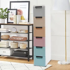 6 Drawers Space Saving Storage Cabinet 15.7*7.9*39.4in + wheels for Narrow Space