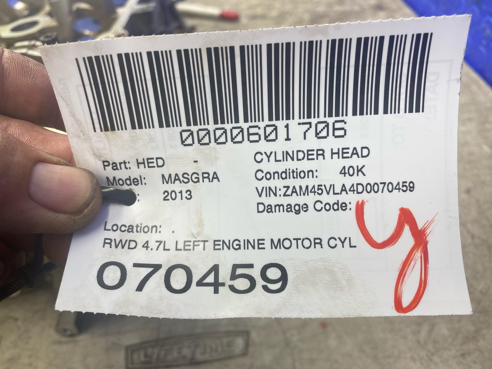 2009-2019 MASERATI GRANTURISMO RWD 4.7L LEFT ENGINE CYLINDER HEAD FLOOD RECOVERY