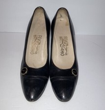 Salvatore Ferragamo Black Leather Pumps 90s Vintage Women s Shoes Size 8 AAA