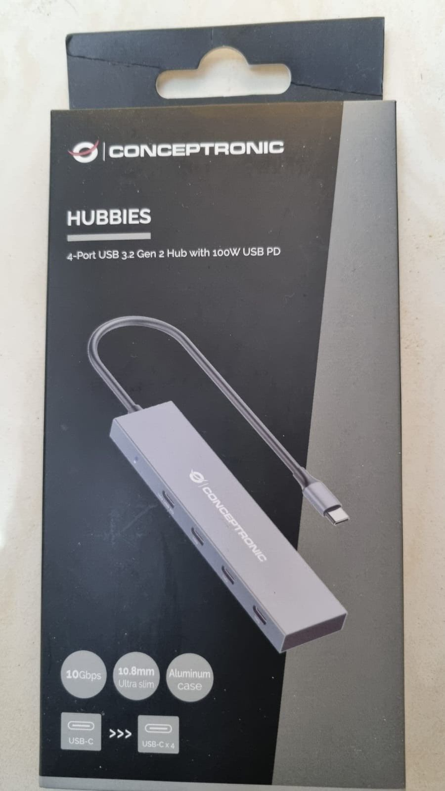 Hub USB 4 porte Conceptronic HUBBIES14G 3.2 Gen 2 100w PD