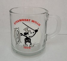 Disney STEAMBOAT WILLIE 1928 Cup Mug Anchor Hocking Clear Glass Made in the USA