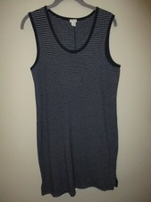 Ladies J. Crew Navy Blue White Striped Knit Sleeveless Tank Sheath Dress Size S
