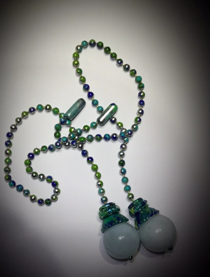 Tirador de abanico artesanal de piedras preciosas semipreciosas Larimar tema mar verde azul plata Foto 3 de 4