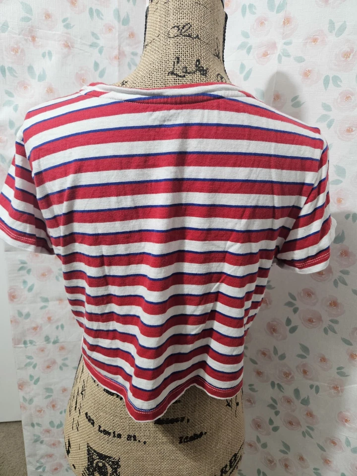 TOMMY HILFIGER 女式红色/白色/蓝色棉条纹睡衫带标志,M 码 — 第 4/4 张图片