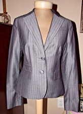 NWOT Ann Taylor LOFT Virgin Wool Blend Blazer Jacket Grey Pinstripe, Size 4