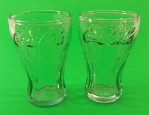 Set Of 2 Vintage Green Glass Coca Cola Coke Glasses 3" Mini Glasses Shot Juice