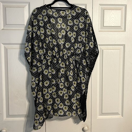 Tunica kimono MIKEN SWIM taglia grande stampa margherita uncinetto chiffon copricostume da bagno - Foto 10 di 11