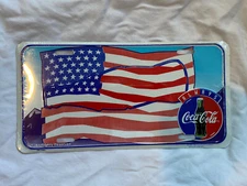 COCA-COLA Metal Auto LICENSE PLATE  Bottle "AMERICAN FLAG" ~ 12” x 6” NEW SEALED