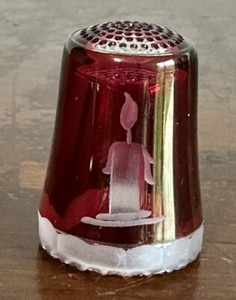 Vintage Red Glass Etched Candle Made in Western Germany Sawtooth edge Thimble