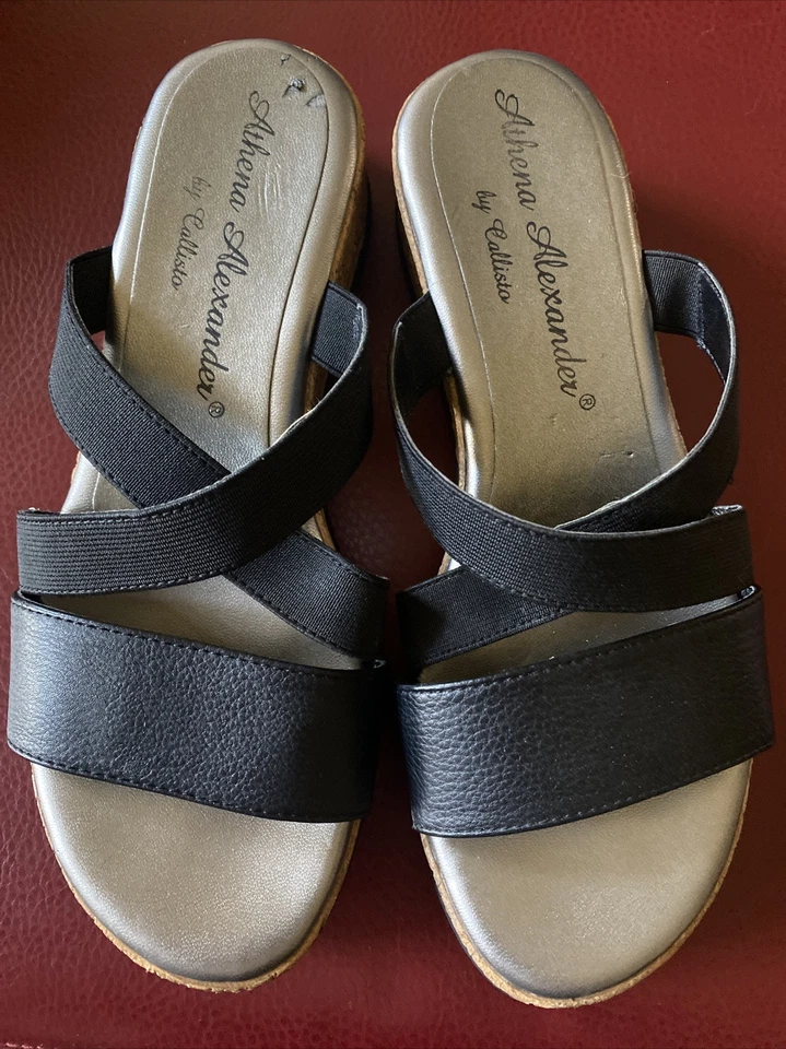 Athena Alexander de Calisto Woman’s. Sandalias de cuña de corcho talla 6 con correas negras Foto 4 de 4